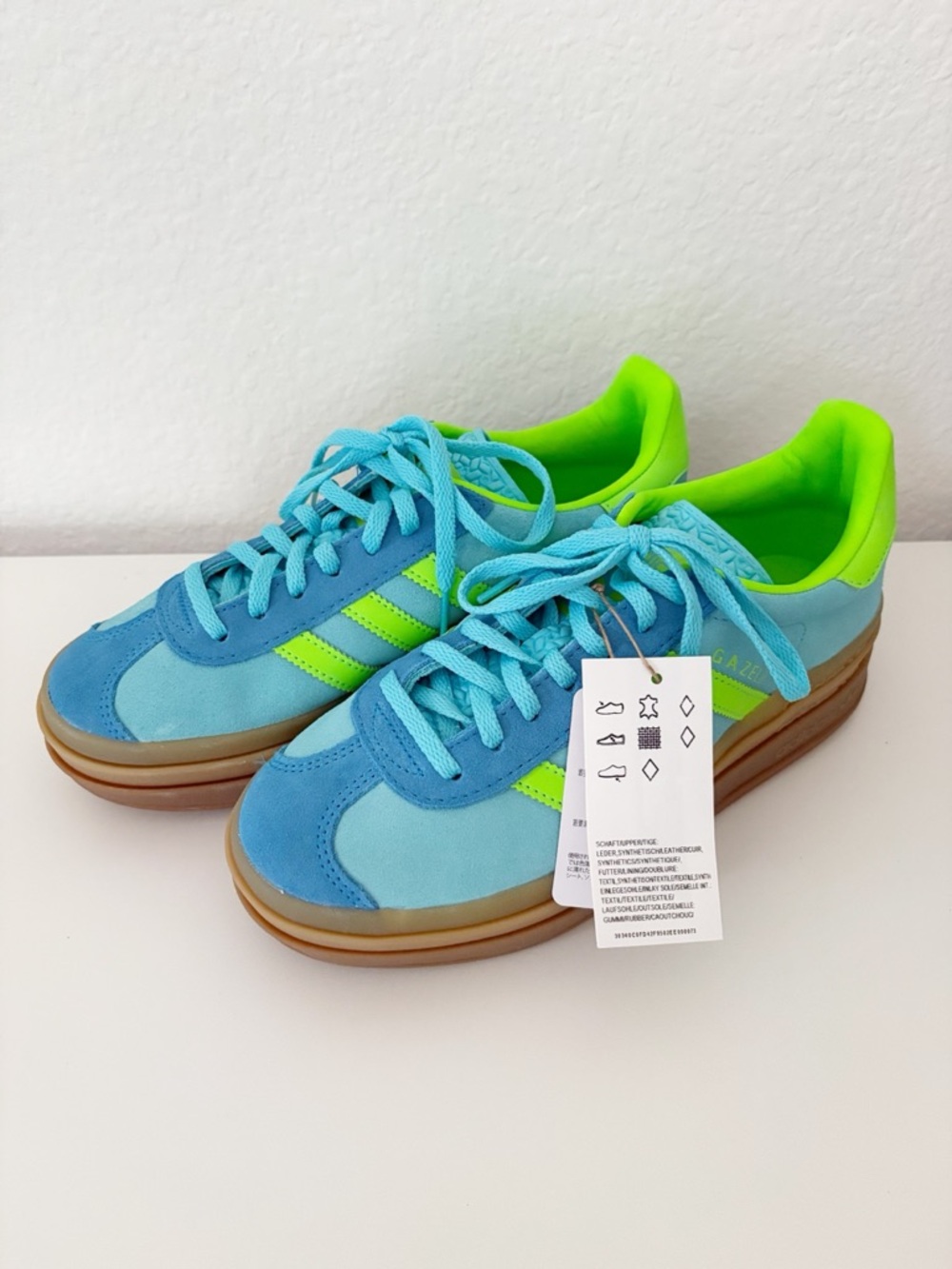*NEW* Adidas Womens Gazelle Platform Bold Blue Glow Solar Green Bright Blue NWT - Picture 9 of 15